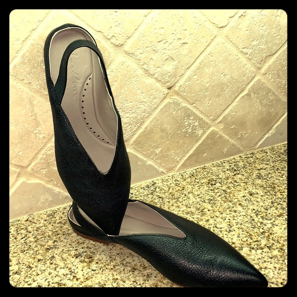 Avellini black leather flats- brand new never worn